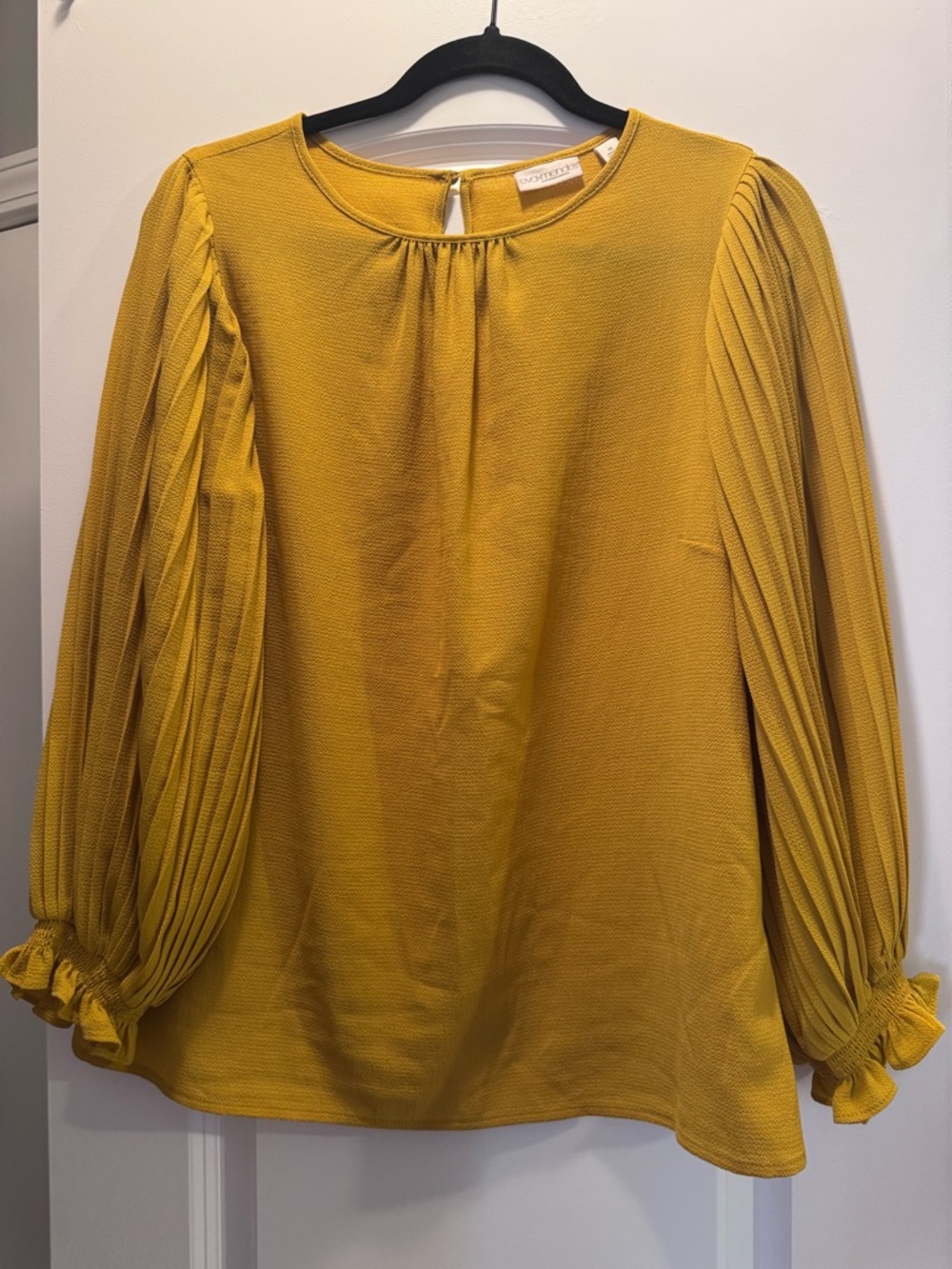 Eva Méndez Mustard Pleated Sleeve Blouse - Women's